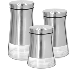 Kit 03pc pote parma  aco/ vidro
