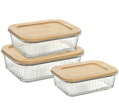 Pote 03pc com tampa bambu 0,33l/ 0,6l/ 0,95l