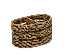 Porta talher 02div rattan tailandia 25x15cm