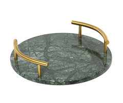Bandeja marmore verde com alca metal25x5,0cm