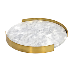Bandeja marmore cinza/ branco com base metal 25,5x25x3,0cm