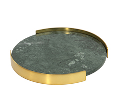 Bandeja marmore verde com base metal 25,5x25x3,0cm