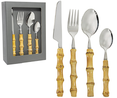 Faqueiro 16pc inox cabo bambu