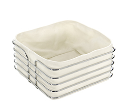 Cesta de pao quadrada com tecido bege 21,5x21,5x11cm