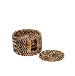 Porta copo 06pc em rattan tailandia 12x12x7cm