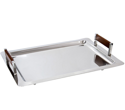Bandeja ret inox com madeira m 52,5x34x9cm