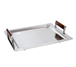 Bandeja ret inox com madeira p 39x26x9cm