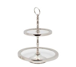Tier 2 pratos inox e vidro m 33x28x18hcm